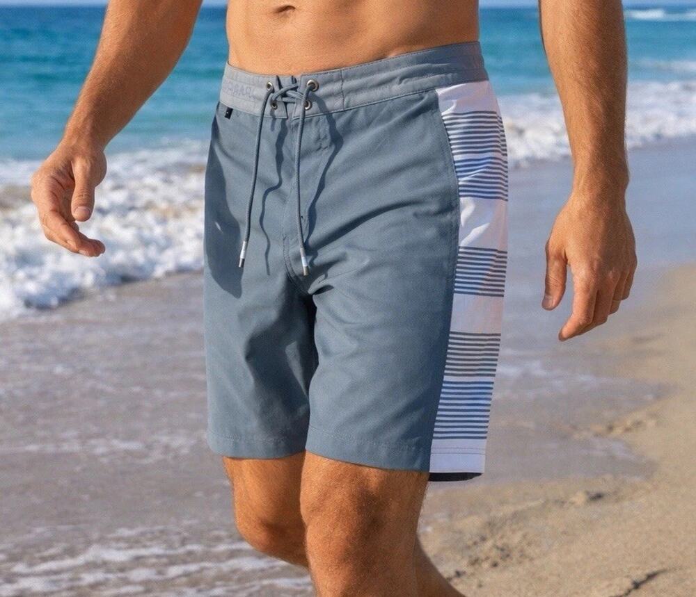 Dark Seas Boardshorts Mens 30 Gray Stripe Surf Swim Repreve 18 Inch NWT
